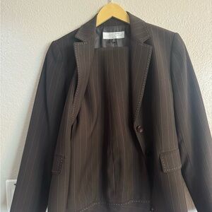 Tahari Dark Brown Pinstripe Blazer and Top Set
